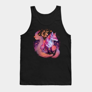 Purple Kitsune Fox Floral Japanese Folklore Tank Top